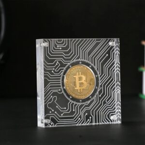 Crypto Coin Set with Display Case Bitcoin Showcase, Physical Bitcoin Coin with Acrylic Glass Magnetic Display Case, Gold Plated Cryptocurrency Coins