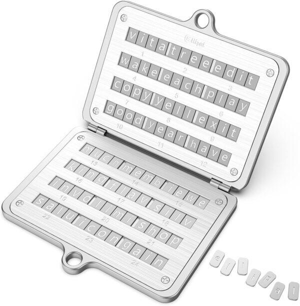 ELLIPAL Crypto Seed Phrase Backup, 316 Stainless Steel Metal Seed Phrase Storage with Lock Hole, 24 Words Backup, Compatible with BIP39 Hardware Wallets, Ledger, Trezor