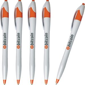 Cryptogate Bitcoin Ballpoint Ink Pen – 5 Pack Office Crypto Gift Pens, Black Ink