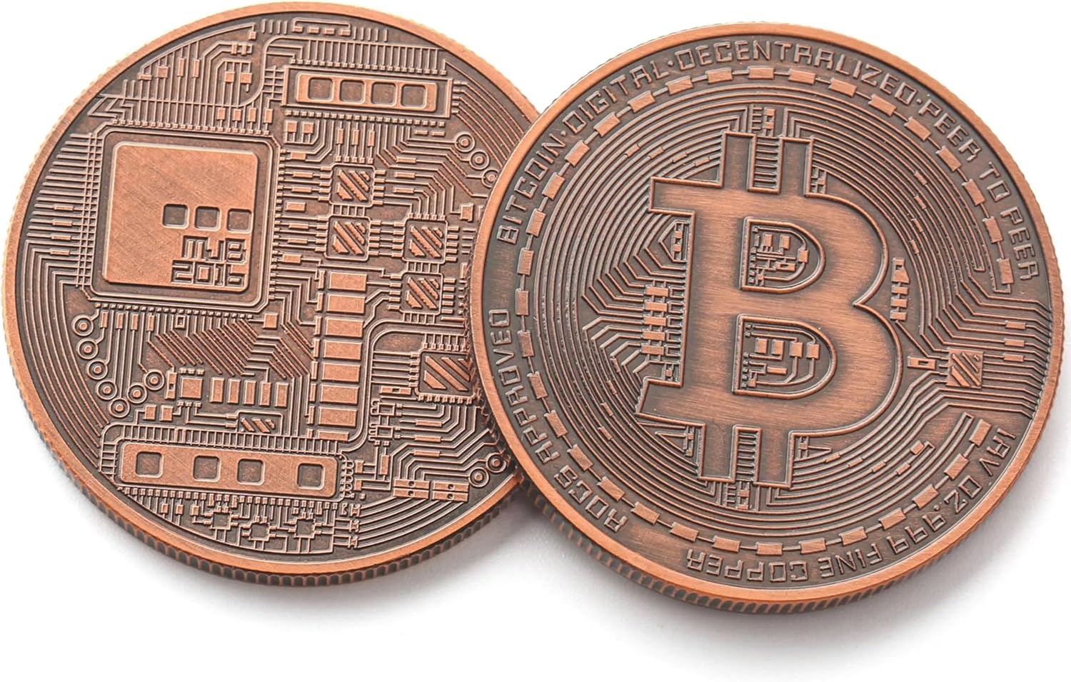 Bitcoin Copper Coins – 2 Pcs 1 oz .999 Pure Physical BTC Tokens | Commemorative Collectible Gift Set in Display Case | Unique Crypto Souvenir for Men, Women & Collectors | Perfect for Gifting