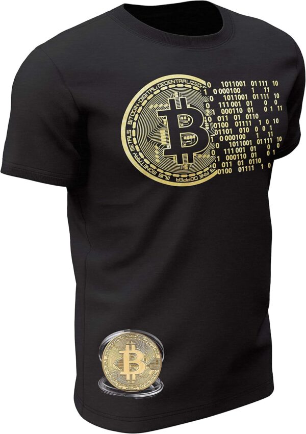 Golden Bitcoin T-Shirt for Crypto Currency Miners and Original Collectors Bitcoin Coin